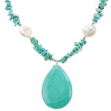 41os%2Bf0fVcL. SL160  Sterling Silver Turquoise Chip and Coin Freshwater Cultured Pearl Necklace, 21