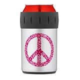 IMAGE OF Thermos Can Cooler Koozie Flowered Peace Symbol Pnk