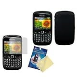 Black Silicone Case / Skin / Cover & LCD Screen Guard / Protector for RIM B ....