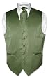 Men's Dress Vest & NeckTie Olive Green Striped Vertical Stripes Design Set for Suit or Tuxedo