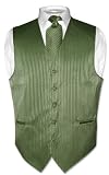 Men's Dress Vest & NeckTie Olive Green Striped Vertical Stripes Design Set for Suit or Tuxedo