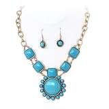 Gold Chain Turquoise Necklace and Earrings Set Fashion Jewelry
