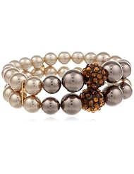 Goldtone Simulated Mocha Pearl Fireball 2-Row Stretch Bracelet, 7"