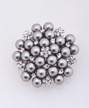 Pearl and Rhinestone Flower Pin Brooch