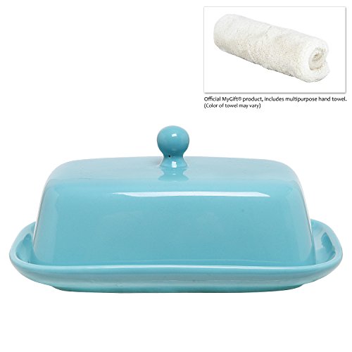 MyGift Home Decorative Ceramic Butter Dish with Lid Cover, Turquoise