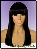 Hollywood_Hair4u - Straight Long #1B Jet Black Wig with Bangs Kanekalon Heat Resistant Synthetic Fiber Skin Top *NEW*