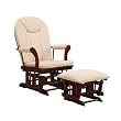 Kendall Sleigh Style Glider Rocker and Ottoman Value Set- Cherry Finish with Beige Micro Fiber