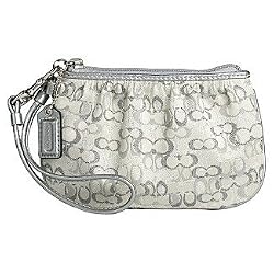 Coach Signature Lurex Wristlet Case Bag 42036 Silver