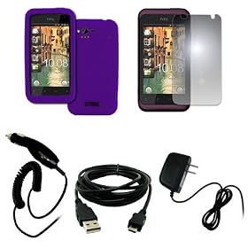 EMPIRE Verizon HTC Rhyme Purple Silicone Skin Case Cover + Mirror Screen Protector + Car Charger... by