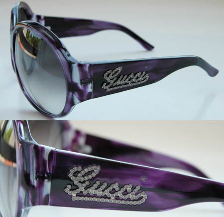 Click here to buy $290 Gucci 2927 Strass Sunglasses Violet Frame Gray by Gucci.