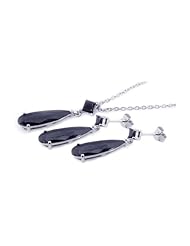 Nickel Free Sterling Silver Pendant & Earring Sets Black CZ Teardrop Design Set