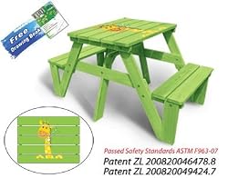 Lohasrus Kids Patio Picnic Table MM20311-Passed Safety Standards ASTM F963-07, Dual Non-toxic Painted Fir, for ages 2 to 6, 1 seated each side, plus Free Drawing Book