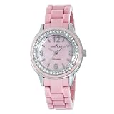 AK Anne Klein Women's 109643PMLP Swarovski Crystal Silver-Tone and Pink Plastic Bracelet Watch