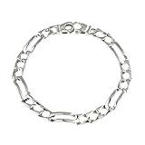 Sterling Silver Men's Handmade Figaro Link Bracelet Rhodium Plated 8