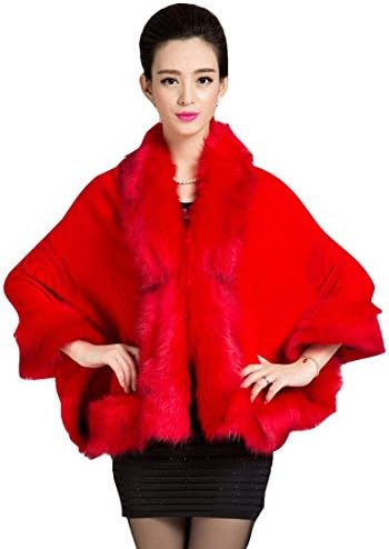 CgQgXn® Womens Luxurious Faux Fur Soft Shawls Cape - Red OneSize