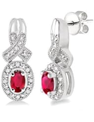 O&G Australia Natural Ruby (0.05cttw) & Diamond Rhodium Plated 925 Sterling Silver Single Cut Earrings