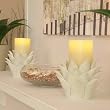 Off White Artichoke Pillar Candle Holders with 3x4 Inch Flameless Ivory Pillar Candle (set of two)