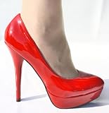 High Heels Pumps mit Plateau im Italy - Design 14 cm Lack rot