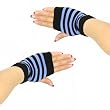 Knit Stripe Hand Warmer Fingerless Computer Gloves Blue with Black