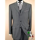 Gino Valentino Made in Italy Mens Suit 3 Button Canvas Front Jacket Flat Front Pants Business Suit Australian Merino Wool / Silk 150s Gray