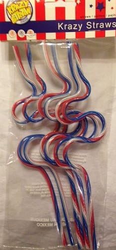 Patriotic Red White Blue Stripe Krazy Straws - 6 pack