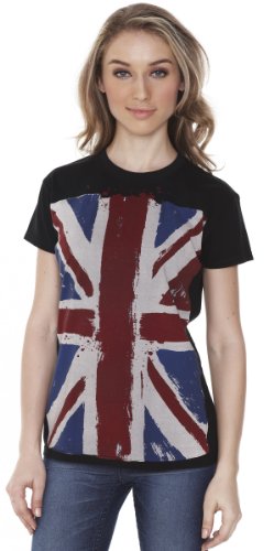 Retreez Vintage Union Jack Flag Graphic Printed Women's T-shirt - Black - Small