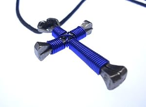 Blue Horseshoe Nail Cross Necklace