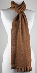 Handmade ULTRA THIN and Lightweight 75% Alpaca Natural Fiber Scarf - Featherweight Collection in Caramel Latte (Crocheted Border/Long size)
