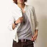 【90-401-20-104】(アルカルザ）ALCARZA 綿<strong>麻</strong>素材 テープ使い 7分袖 ワーク レギュラー シャツ