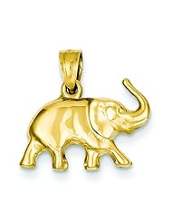 14K Yellow Gold 3D Elephant Charm Pendant Jewelry