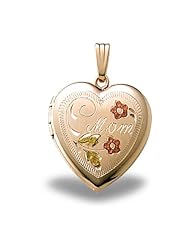 Solid 14K Yellow Gold Heart w/ Mom Engraved Locket 3/4 inch x 3/4 inch in Solid 14K Yellow Gold