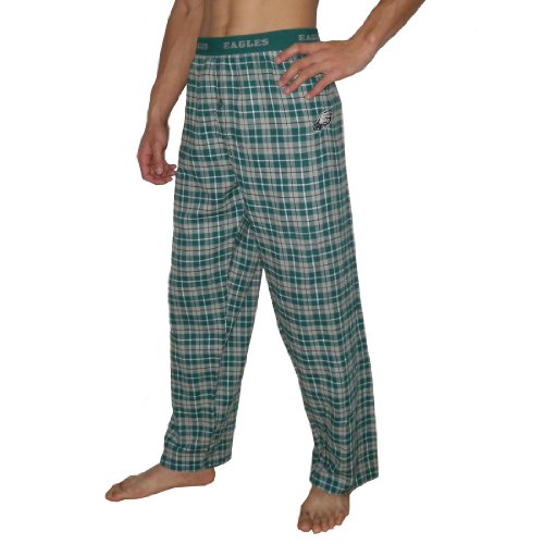 Mens NFL Philadelphia Eagles Plaid Cotton Thermal Sleepwear / Pajama Pants - Green & Grey (Size: XL)