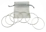 Bracelet - B104 - 6 Pc Bracelet Set ~ Plain, Etched and Twisted in Silver Tone - 70mm + Silver Organza Gift Bag