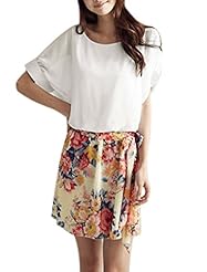 Short Sheer Shift Polyester Summer Floral Print Short Sleeves Scoop Neck Elasticized   Waistline  Dress