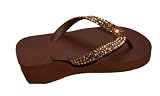 SWAROVSKI CRYSTAL HIGH WEDGE BROWN LT. TOPAZ THONGS SANDALS FLIP FLOPS U.S. 5-10