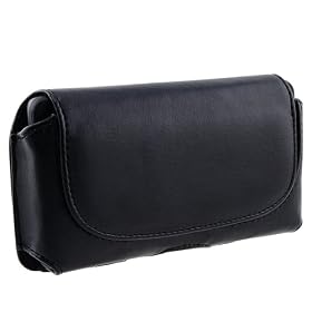 Executive Black Horizontal Leather Side Case Pouch with Belt Clip and Belt Loops for HTC Evo 4G [Accessory Export Brand Packaging]