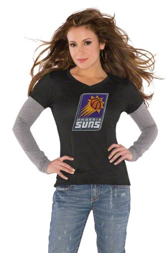 Phoenix Suns Black Women's Primary Logo Tri Blend Long Sleeve Layered T-Shirt- by Alyssa Milano