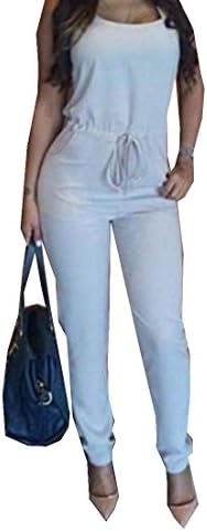 FXL Women's Fashion Casual Long Sleeveless Jumpsuit Romper White XS
