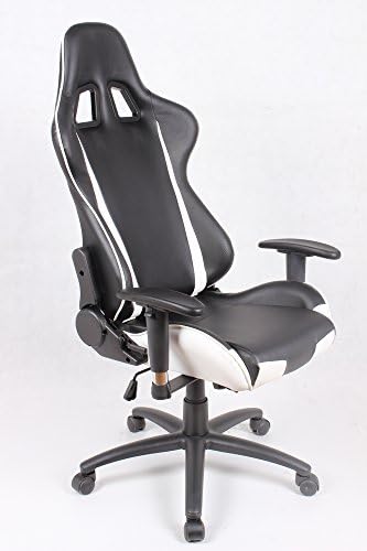 EZ Lounge Racing Car Seat Office Jeep Chair Black/White Leather Game Chair with bullied in bluetooth