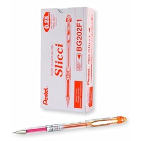 Pentel Arts Slicci 0.25 mm Extra Fine Gel Pen, Orange Ink, Box of 12 (BG202-F1)