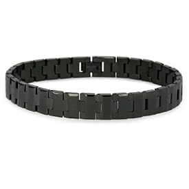 Black Plated Tungsten Men's Link Bracelet (10mm Wide) - 8.5 Inches