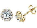 2.25 cttw 14K Yellow Gold Plated 925 Sterling Silver and Genuine Round Aquamarine Earrings - Gold Plated Silver