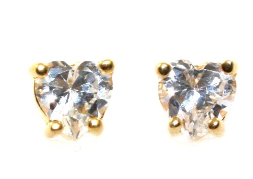Beautiful 24k Yellow Gold Layered Ice Cubic Zirconia Heart Stud Earrings - Lifetime Warranty! Comes Gift Boxed