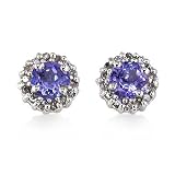 14k White Gold Tanzanite & Diamond Stud Earrings