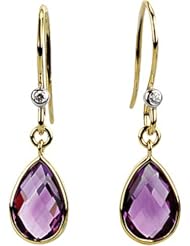 14K Yellow Gold Amethyst Briolette and Diamond Earrings -- LIFETIME WARRANTY