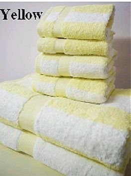 100% Egyptian Cotton Striped Bath Towel Set 6 Piece - Yellow