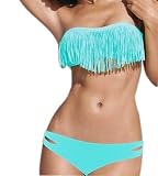 2013 Hot New Tassel Padded Bandeau Fringe Bikini 2pcs Set Swimsuit Swimwear Blue