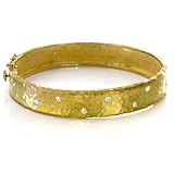 18k Yellow 11mm Hammered 0.32ct Diamond Bangle - 7 Inch