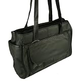 Genuine Leather Womens Handbag w/ Cell Phone Pocket (Black)