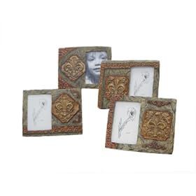 Sandstone Tile Ceramic-Tile-Look Frames with Fleur de Lis Design and Sandstone Finish - (Set of 4, each holds 4